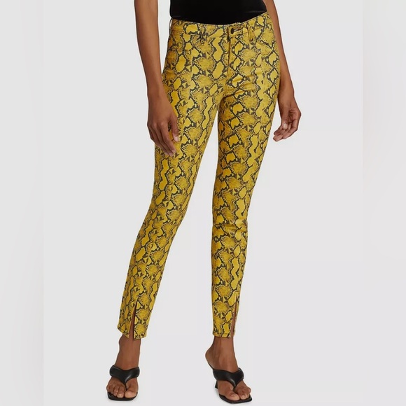 L'AGENCE Jyothi Coated Jean in Yellow/Gold Multi Palma Snake Size 25 NEW - Picture 7 of 9